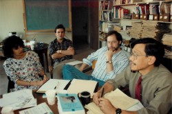 Board President, Robin Broad, John Gershman, Steve Hellinger & Walden Bello, 1992